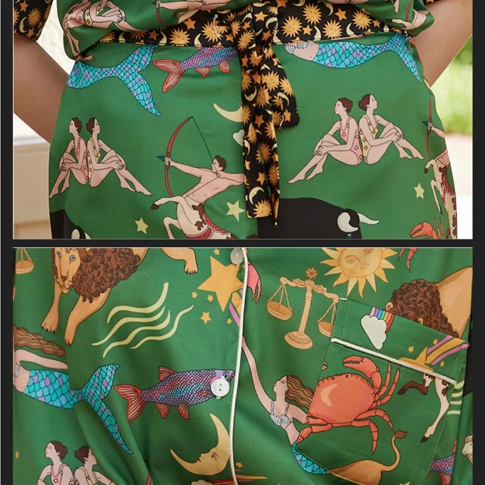 Green Constellation Print Home Shorts Two-piece Set